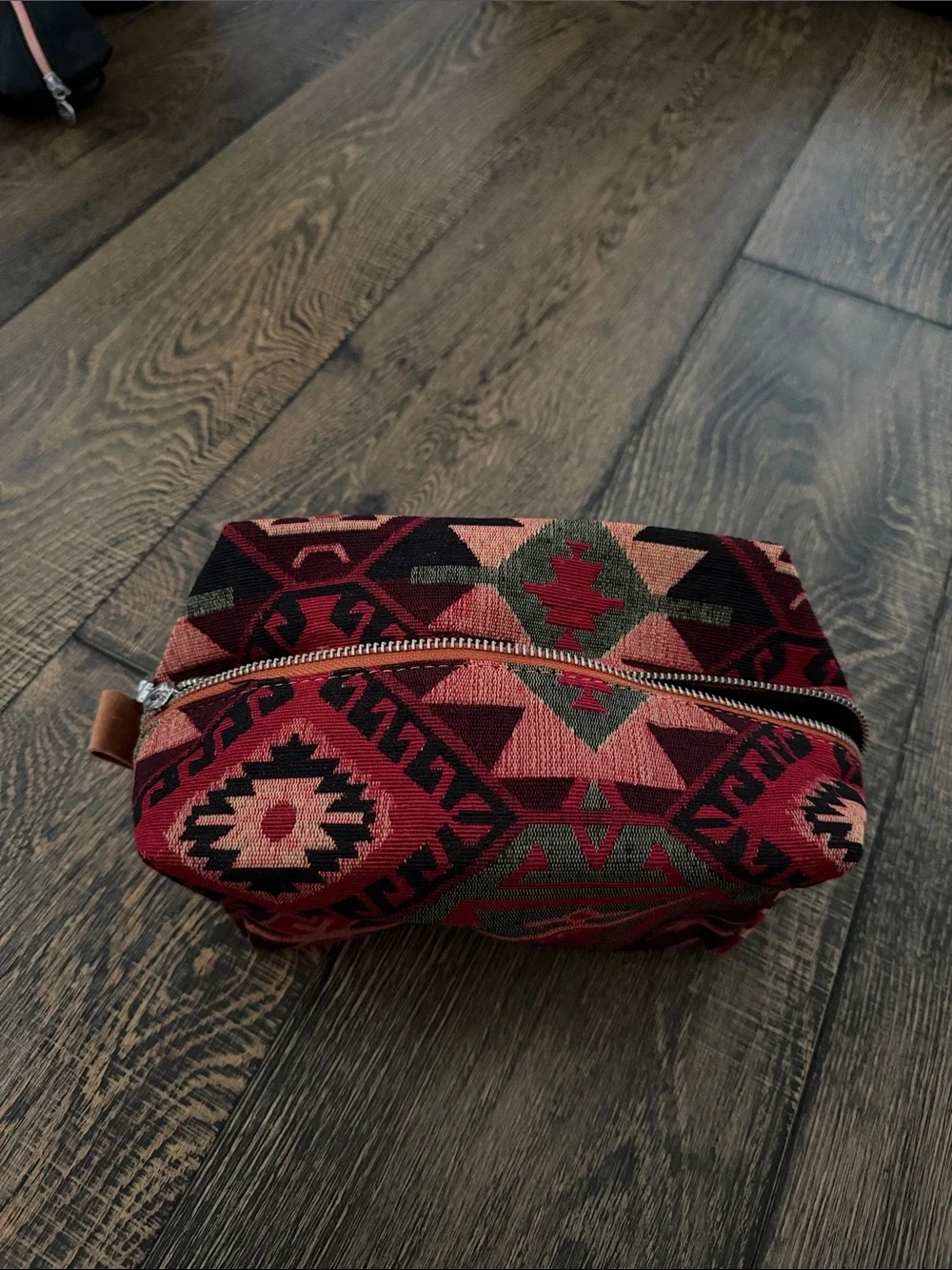 Boho Geometric Canvas Travel Pouch - Red & Pink
